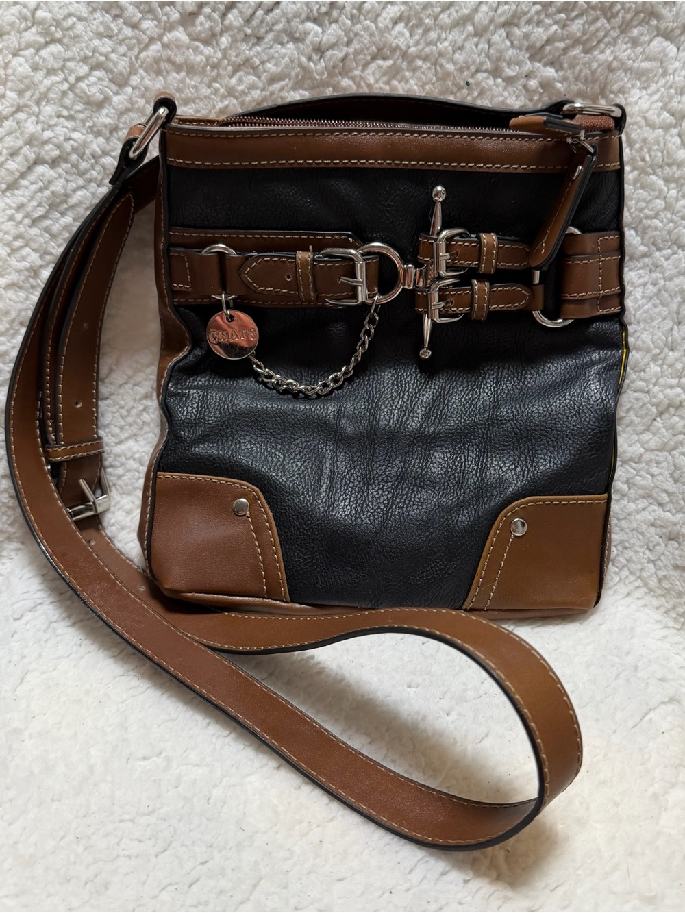 Chaps Polymide Crossbody Handbag w/English Bit Details Black/Brown/Silver